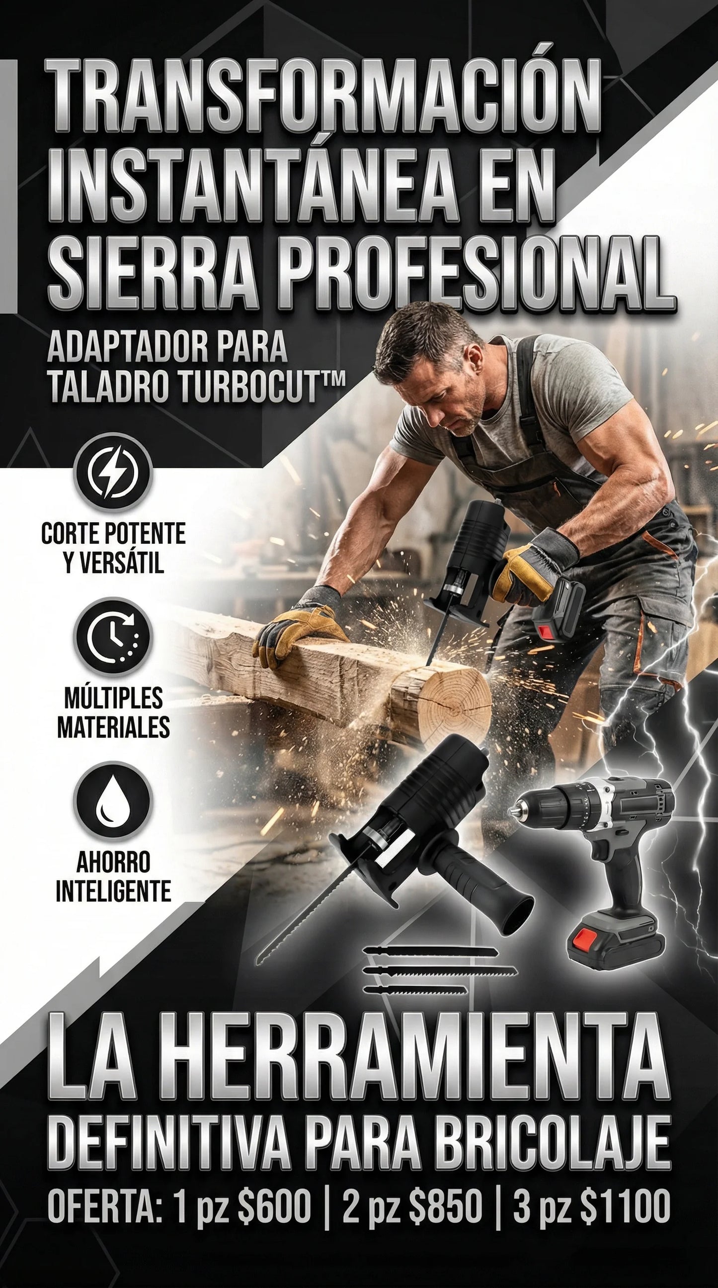 TurboCut™ Convierte tu Taladro en una Sierra profesional en segundos (NO INCLUYE TALADRO)