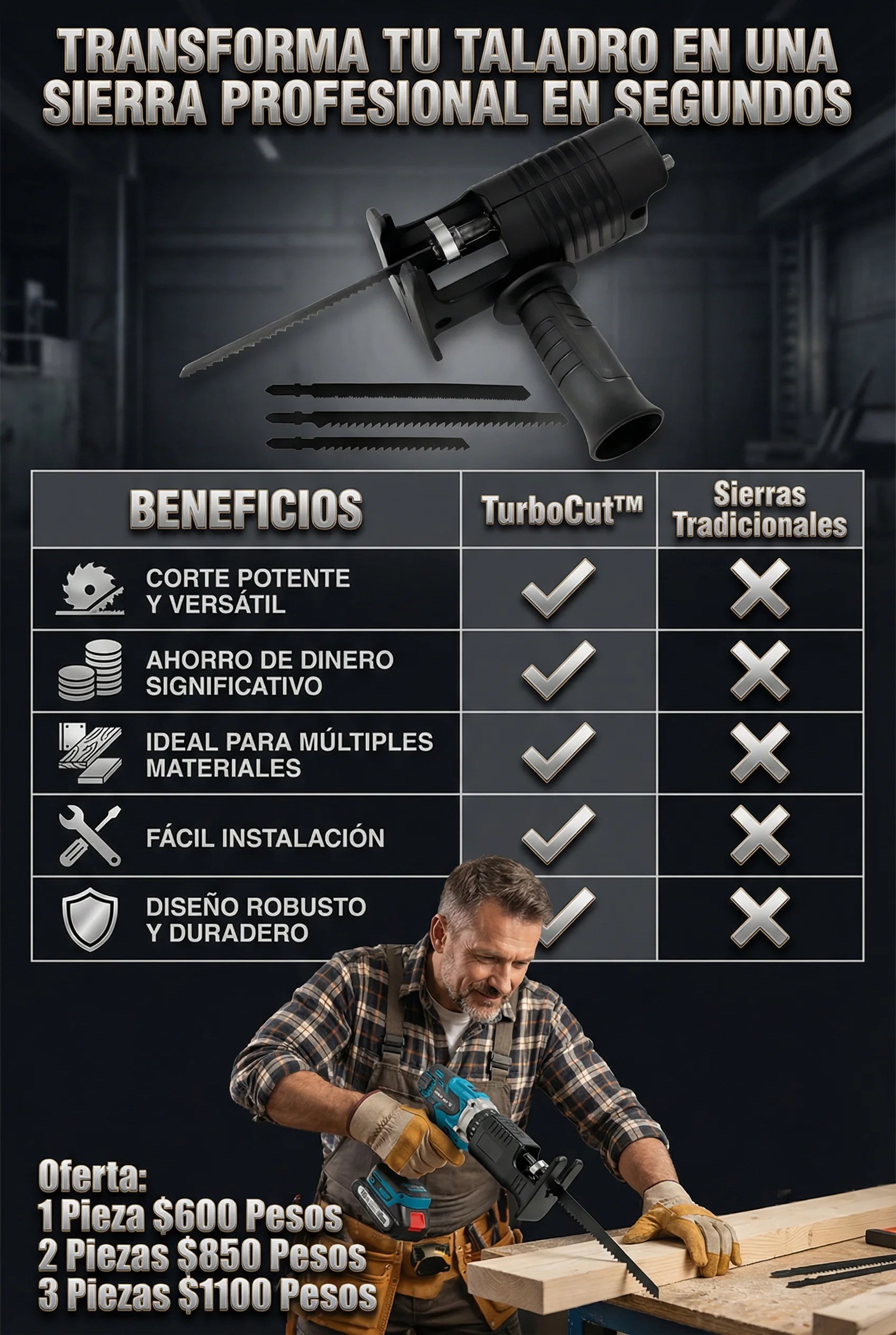 TurboCut™ Convierte tu Taladro en una Sierra profesional en segundos (NO INCLUYE TALADRO)